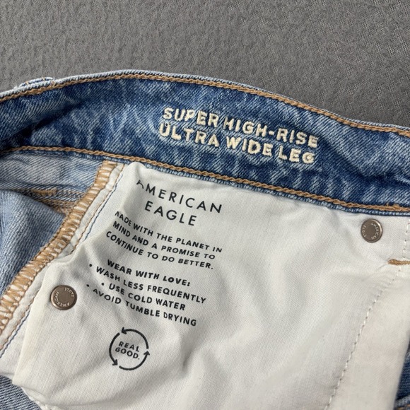 American Eagle Jeans Womens 6 Long Super High Rise Ultra Wide Leg Distressed Y2K - Picture 11 of 14